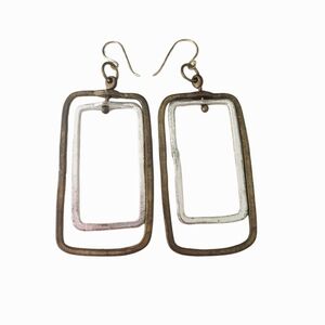 Rustic Gold and Silver Rectangular Earrings